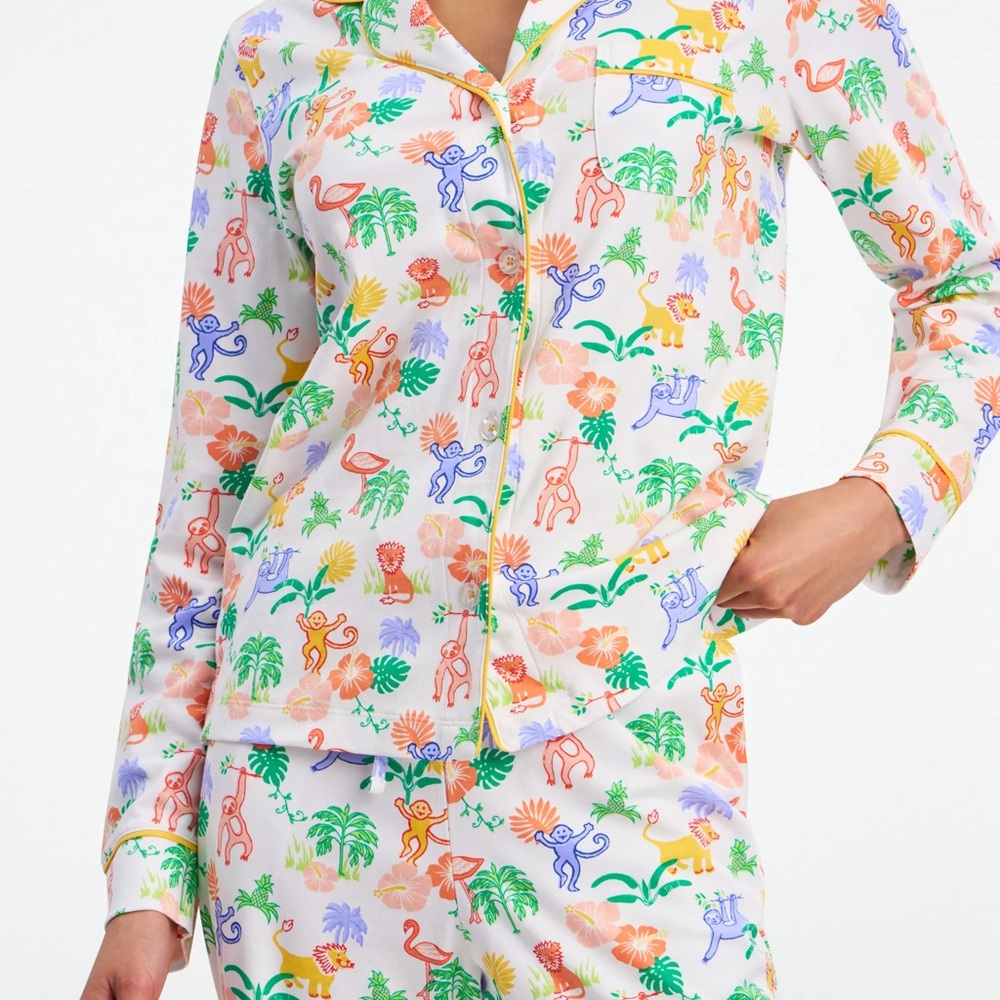 Roller Rabbit Jungle Party Long Sleeve Polo Pajamas